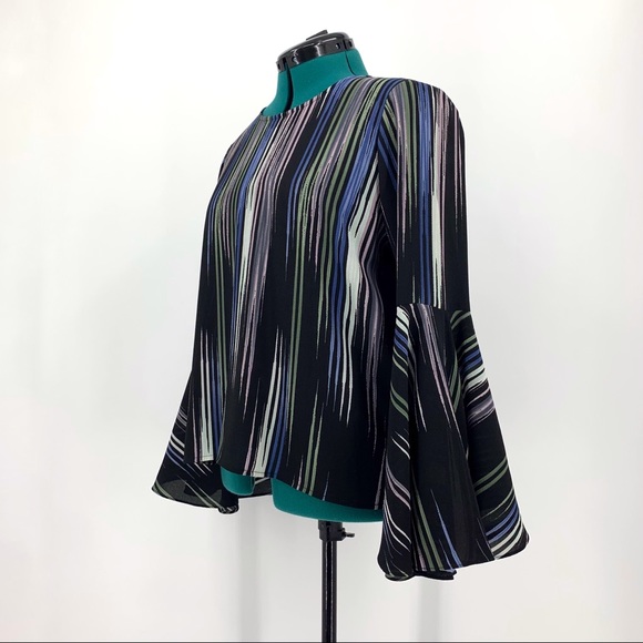Vince Camuto Striped Print Flounce Sleeve Blouse, Medium - Picture 4 of 16